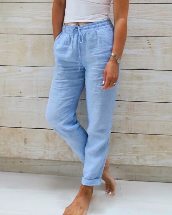 Damskie spodnie | Luźny krój wysoki stan – Niebieski