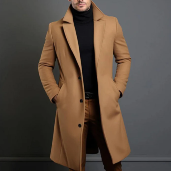 Elegancki Wełniany Płaszcz Zimowy Belmont | Klasyczny Męski Krój – Khaki