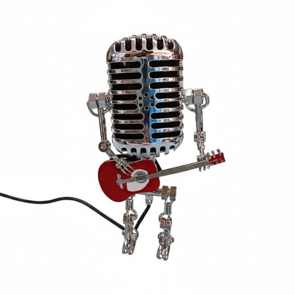 Dekoracyjna lampka LED w kształcie robota z czerwoną gitarą