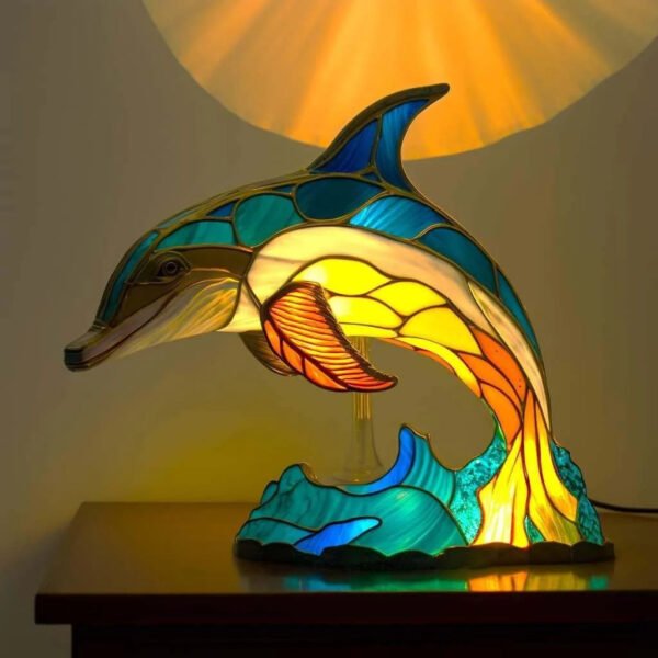 Dekoracyjna lampa stołowa w kształcie delfina, 17 cm
