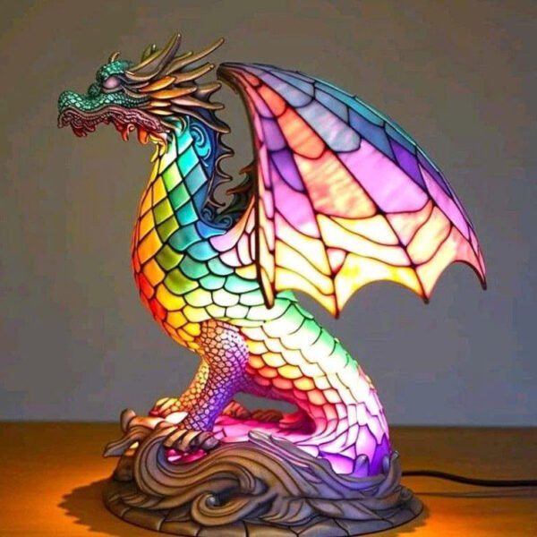 Dekoracyjna lampa stołowa w kształcie smoka, 17 cm