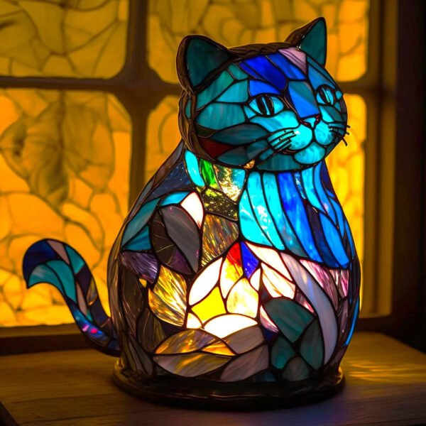 Dekoracyjna lampa stołowa w kształcie kota, 17 cm