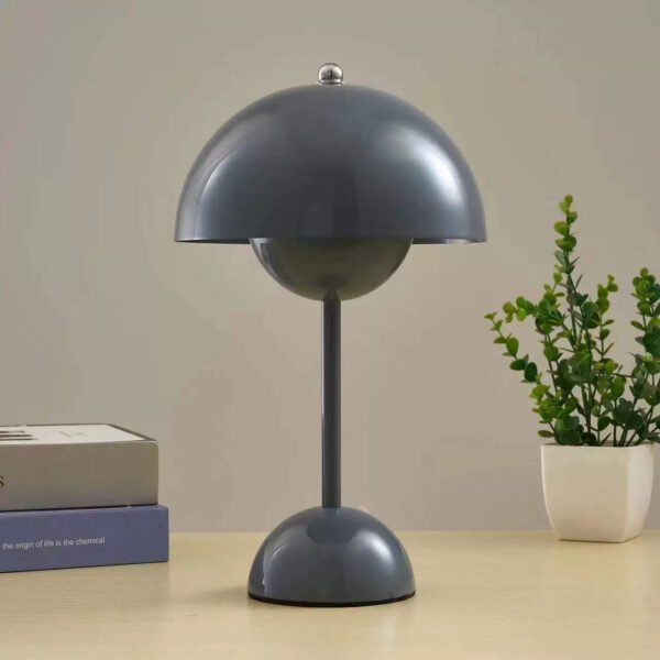 Minimalistyczna bezprzewodowa lampa stołowa LED z regulacją jasności — szara