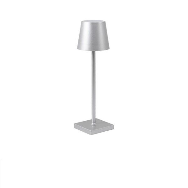 Smukła srebrna lampa stołowa LED ze sterowaniem dotykowym