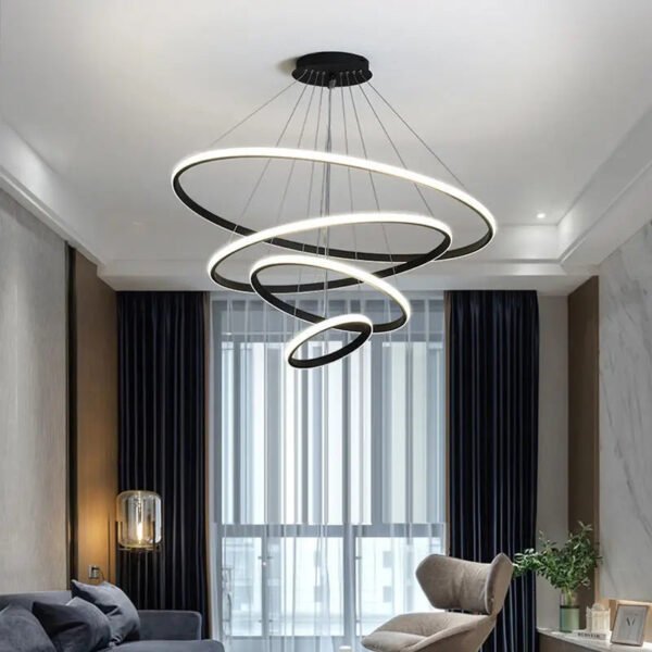 Czarna lampa wisząca LED z pierścieniami