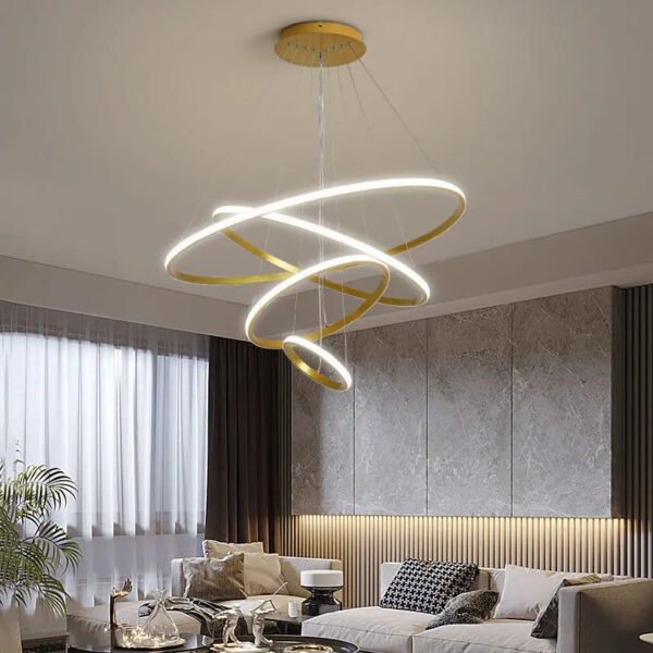 Złota lampa wisząca LED z pierścieniami