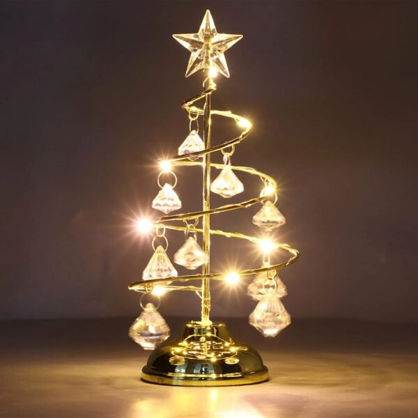 Choinka dekoracyjna LED z kryształkami i złotą podstawą