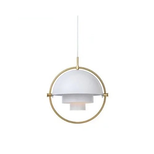 Biała metalowa lampa wisząca z dekoracyjnym pierścieniem
