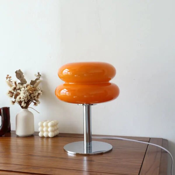 Stołowa lampa retro ze szklanym kloszem, ściemnianiem — pomarańczowa