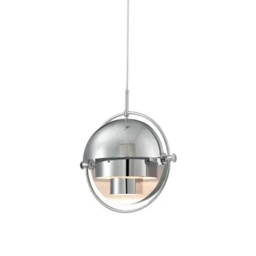 Srebrna metalowa lampa wisząca z dekoracyjnym pierścieniem