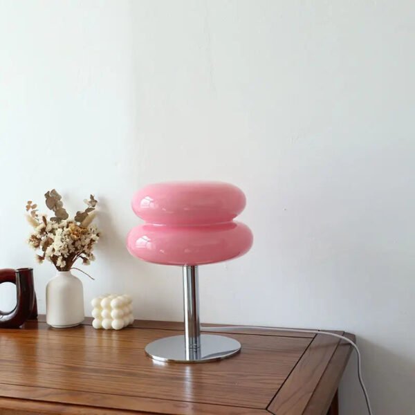 Stołowa lampa retro ze szklanym kloszem, ściemnianiem — różowa