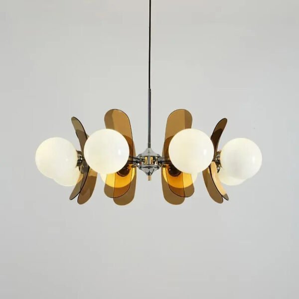 Lampa wisząca retro z czterema kulistymi kloszami – ciemnobrązowa