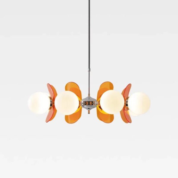 Lampa wisząca retro z czterema kulistymi kloszami – pomarańczowa