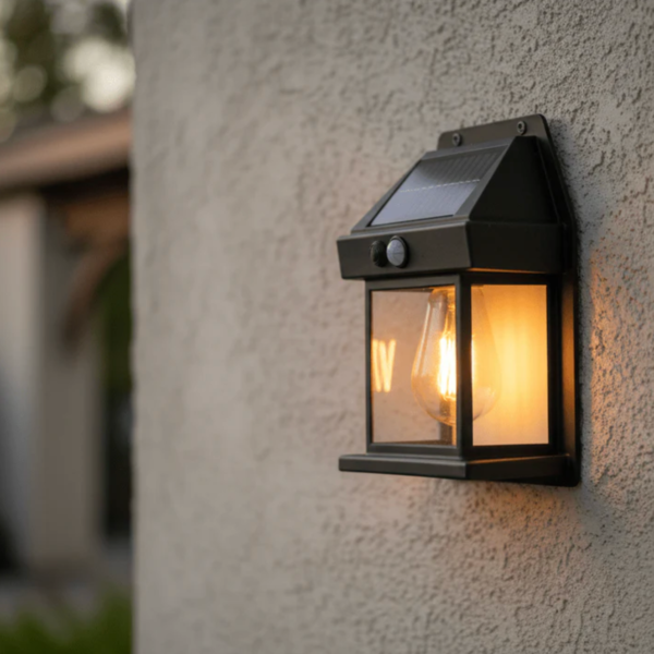 Solarna lampa ścienna LED z czujnikiem ruchu – latarnia ogrodowa
