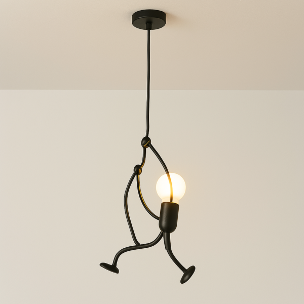 Czarna metalowa lampa wisząca E27 – wspinająca się postać