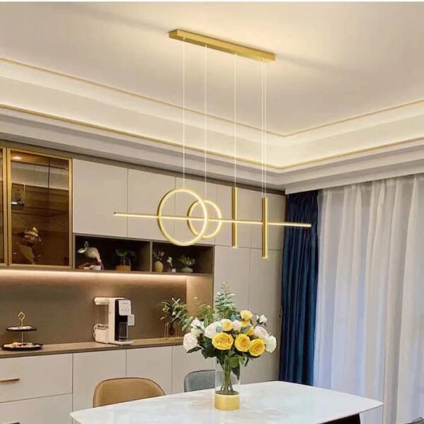 Złota wisząca lampa LED z dwoma pierścieniami, 100 × 8 × 30 cm