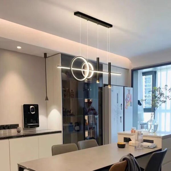 Czarna wisząca lampa LED z dwoma pierścieniami, 100 × 8 × 30 cm