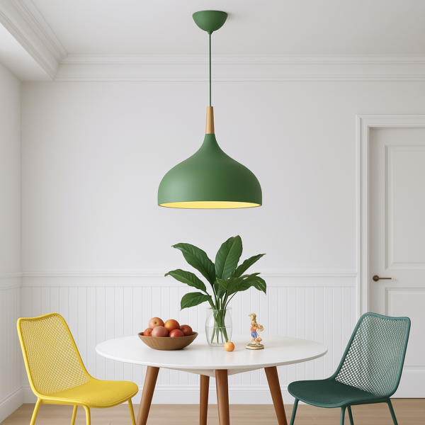 Zielona lampa wisząca z opływowym kloszem, 24 × 25 cm