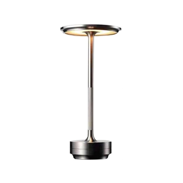 Srebrna lampa stołowa LED z ładowaniem USB