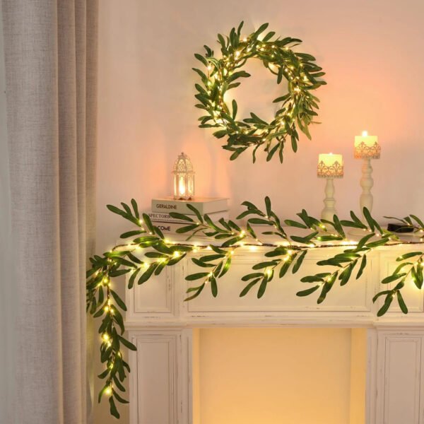 Girlanda LED z oliwkowymi liśćmi, 183 cm