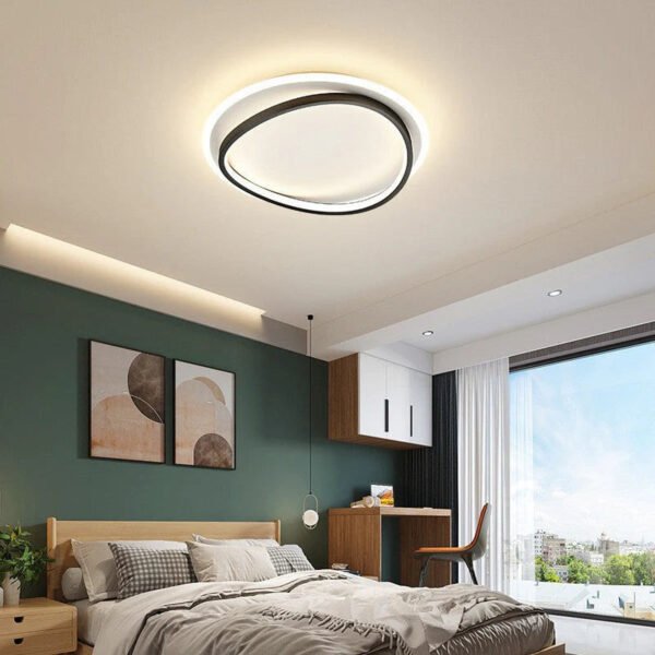 Czarna lampa sufitowa LED z geometrycznym pierścieniem, Ø 40 lub 50 cm