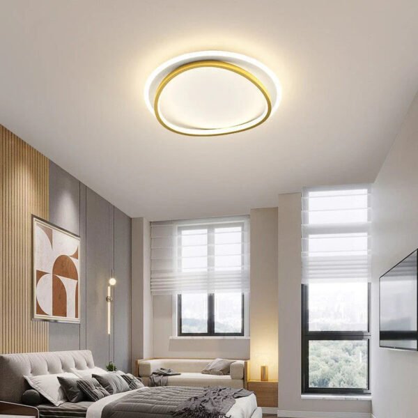 Złota lampa sufitowa LED z geometrycznym pierścieniem, Ø 40 lub 50 cm