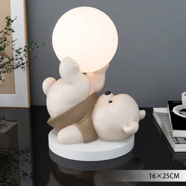 Stołowa lampka nocna LED Miś z kulą – brązowa