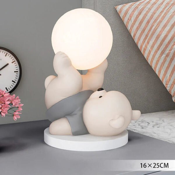 Stołowa lampka nocna LED Miś z kulą – szara