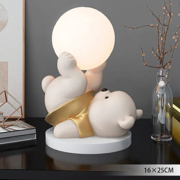 Stołowa lampka nocna LED Miś z kulą – złota