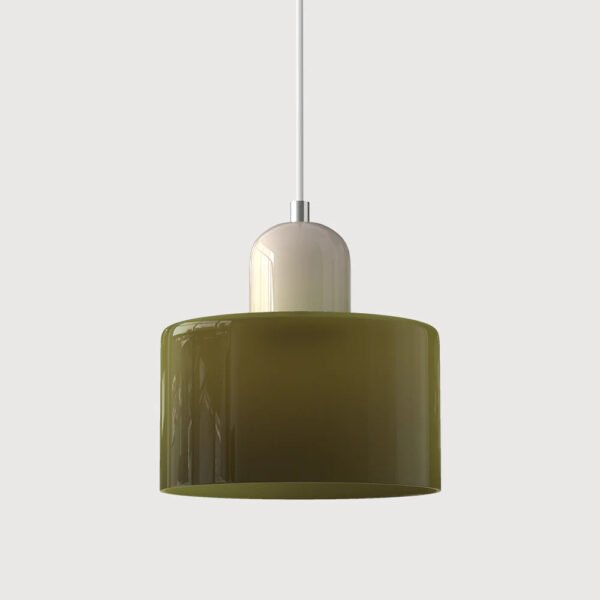 Lampa wisząca z kolorowego szkła – ciemnozielony klosz, jasny górny detal