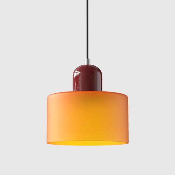 Lampa wisząca z kolorowego szkła E27 – pomarańczowy klosz, bordowy detal