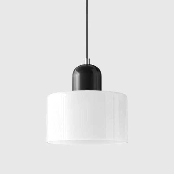 Lampa wisząca z kolorowego szkła, biały klosz i czarny detal