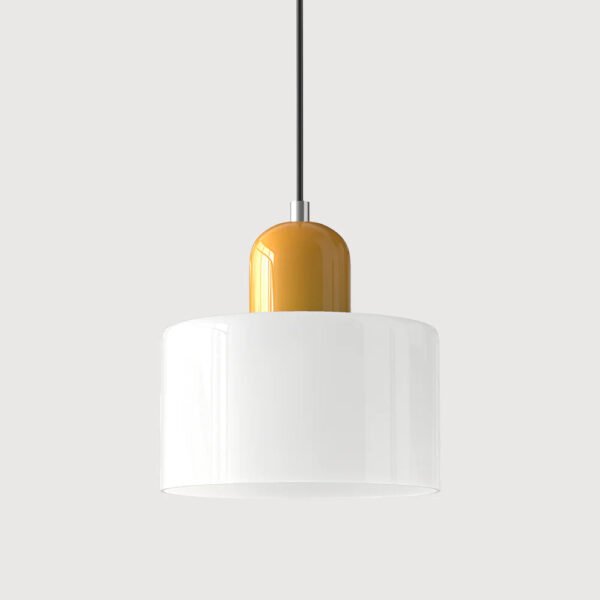 Lampa wisząca z kolorowego szkła, biały klosz i złoty detal