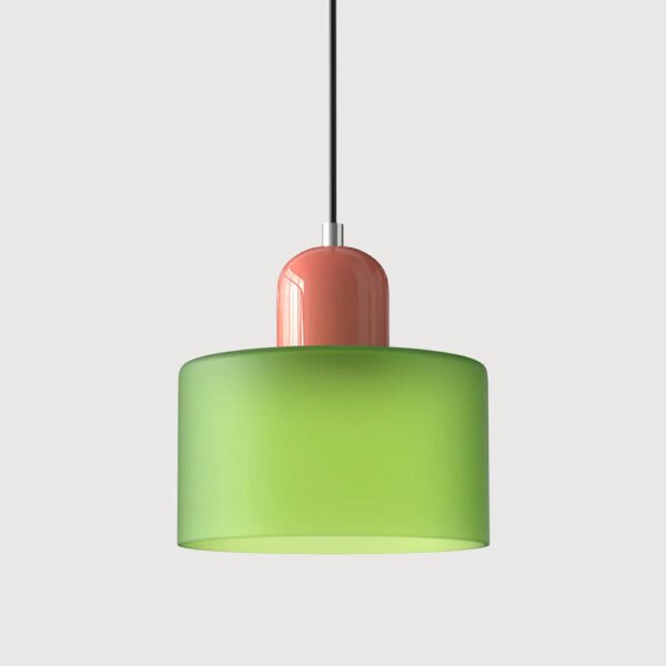 Lampa wisząca z kolorowego szkła E27 – matowa zielona z różowym detalem