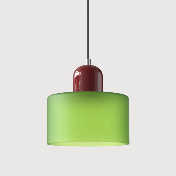 Lampa wisząca z kolorowego szkła E27 – matowa zielona z bordowym detalem