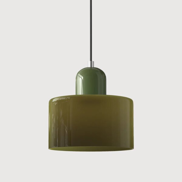 Lampa wisząca z kolorowego szkła – ciemnozielony klosz, zielony górny detal