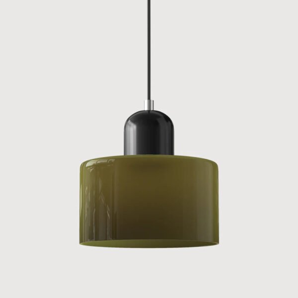 Lampa wisząca z kolorowego szkła – ciemnozielony klosz, czarny górny detal