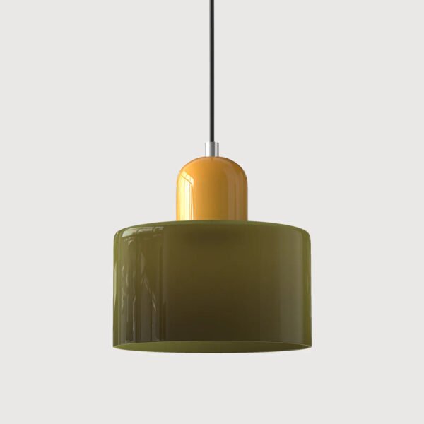 Lampa wisząca z kolorowego szkła – ciemnozielony klosz, złoty górny detal